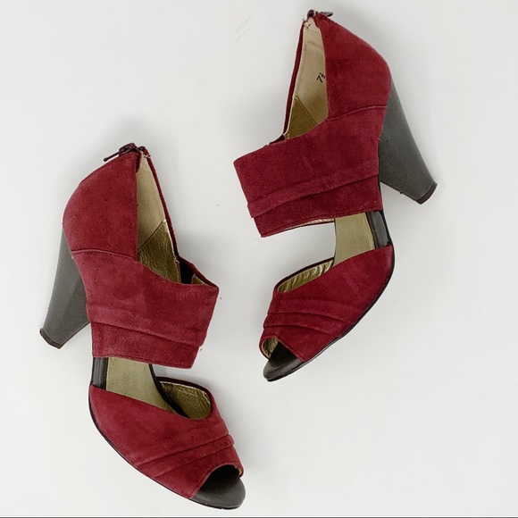 Seychelles Shoes - Seychelles Red Suede Peep Toe Heels Size 7.5